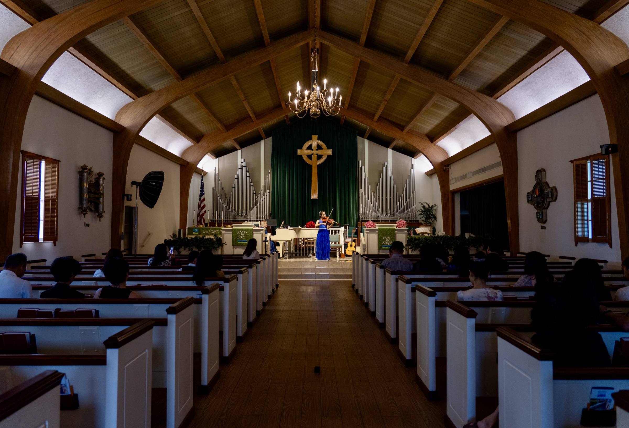 Family memory violin recital inside a church